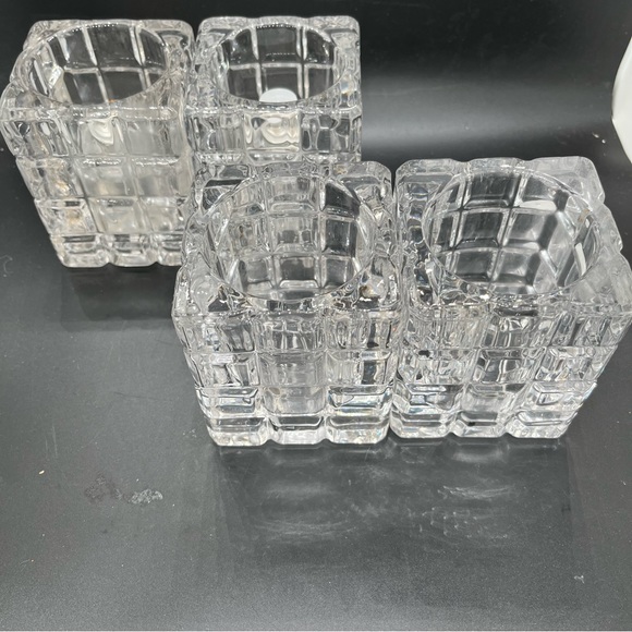 Vntge Crystal block candleholders set of 2 lg brick votive tea light holders - Picture 3 of 16
